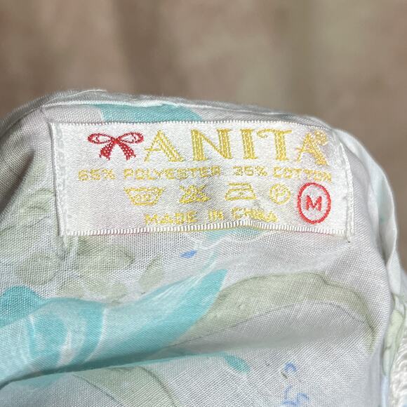 Vintage 90s Anita Floral Lace MuuMuu Nightgown Dress Blue Boho Tropical Retro - Picture 2 of 6